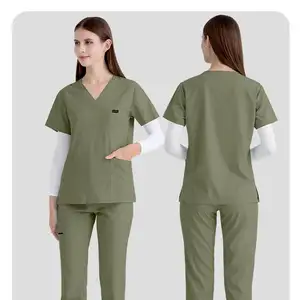 In Voorraad 42122 4 Way Stretchy Sweatpakken Met Cargo Broek Vrouw Pakken Half Bedrukte Scrub Tops