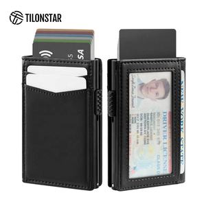 TILONSTAR TVC329 Venta caliente portátil RFID Bloqueo de negocios Bi-fold Cuero Aluminio Pop Up Titular de la tarjeta de crédito Cartera para hombres - Product Image 1