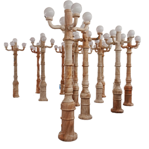 Piliers de lampadaires <span class=keywords><strong>en</strong></span> <span class=keywords><strong>marbre</strong></span> rouge coucher de soleil, sculptés pour jardin moderne, <span class=keywords><strong>avec</strong></span> motifs personnalisés - Product Image 1