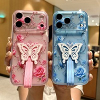 Coque de protection antichoc en silicone avec dragonne papillon tendance pour iPhone 17 16 Pro Max