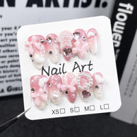 Tendance des ongles : Faux ongles en acrylique 3D en forme de fleur, personnalisés, faits à la main, brillants, en gel, épais, à presser, couvrance totale, 10 pièces