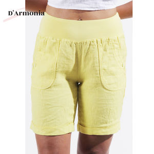 2024 New Design Fashion Summer <b>Women</b> Customizable Casual <b>Shorts</b> <b>Knee</b> Elastic Mid Flat Breathable Eco-Friendly Made Italy <b>Linen</b> - Product Image 1