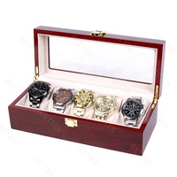 Support de présentoir de montre personnalisé Transparent de Grain de bois rouge velours Pu montre présentoir de stockage vitrine montres boîte d'emballage