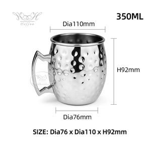 Tazza di mulo di mosca martellata da 12 once 350ml di rame <span class=keywords><strong>argento</strong></span> da Cocktail in metallo tazza di vetro di birra in acciaio inossidabile tazza per Bar bevande refrigerate - Product Image 2