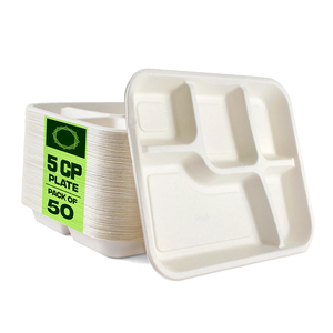 Plateau de service compostable en bagasse de canne à sucre à 5 compartiments, écologique, vente en gros pour la restauration événementielle - Product Image 1