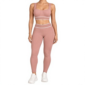 Ensemble de vêtements de sport pour femmes Dusty Rose, soutien-gorge de sport, leggings taille haute, tenue d'entraînement deux pièces - Product Image 1