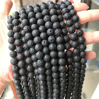 도매 천연 검은 용암 화산 라운드 스톤 보석 만들기 4mm 6mm 8mm 10mm 12mm 14mm