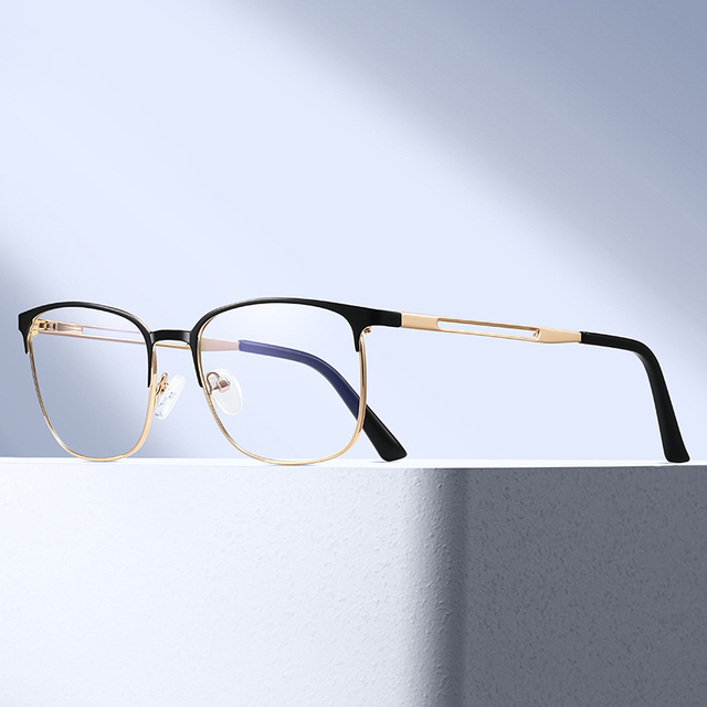 MS 91769 Men's Geometric Metal Anti Blue Light Eyeglasses Smoothly Crafted Frame Fashion Hollow Out Metal Temple