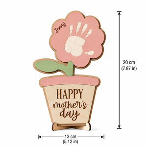 Panneau en bois Joyeuse Fête des Mères avec empreinte de main d'enfant et motif floral, artisanat fait main pour la décoration de table à la maison - Product Image 4