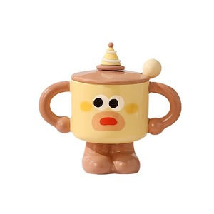 Cute Two Handled <b>Ceramic</b> <b>Mugs</b> Cartoon Coffee Cup with Lid and Spoon - Product Image 6