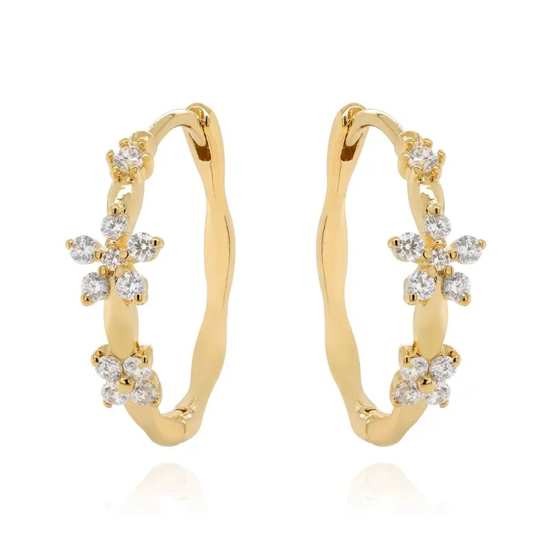 Gemnel 18K gold plating flower hoops CZ 925 silver luxury jewelry earrings