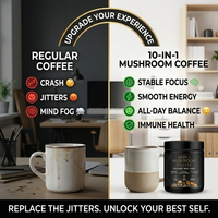 Café en Polvo Super Mushroom 10 en 1 con Hongo León, Hongo King Trumpet, Chaga, Cordyceps y Shiitake para Mejorar la Energía y la Concentración