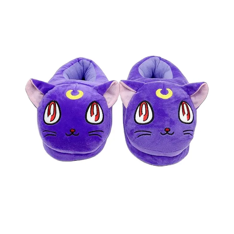 Girl Warrior Moon Hare Luna Cat Purple Slippers Home Moon Plush slippers cute cat winter cotton shoes