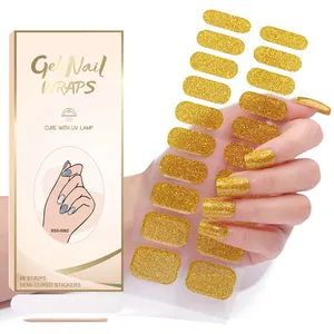 100% nail polish golden red Glitter Powder Banquet matching solid color semicured gel nail sticker