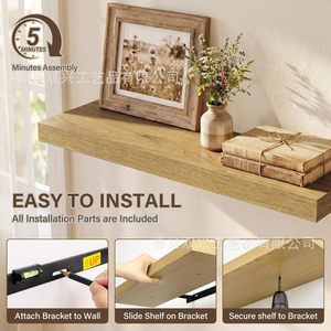 Wooden Floating <b>Wall</b> <b>Shelf</b> Solid Wood <b>Wall</b> <b>Mounted</b> Removable For Home Bathroom Bedroom Kitchen Living Room - Product Image 2