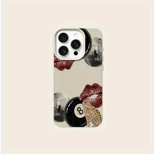 Custodia per telefono personalizzata con labbra rosse e motivo biliardo, misura <span class=keywords><strong>8</strong></span>, adatta per <span class=keywords><strong>iPhone</strong></span> 17 16PROMAX 15 14 13 12, in ecopelle morbida, protezione. - Product Image 5