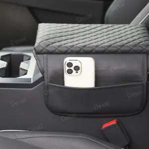 Car Interior Accessories Center Console Protector Cover W/ Side Pocket For Tesla Cybertruck 2024 Diamond Armrest Box Fascia Cap