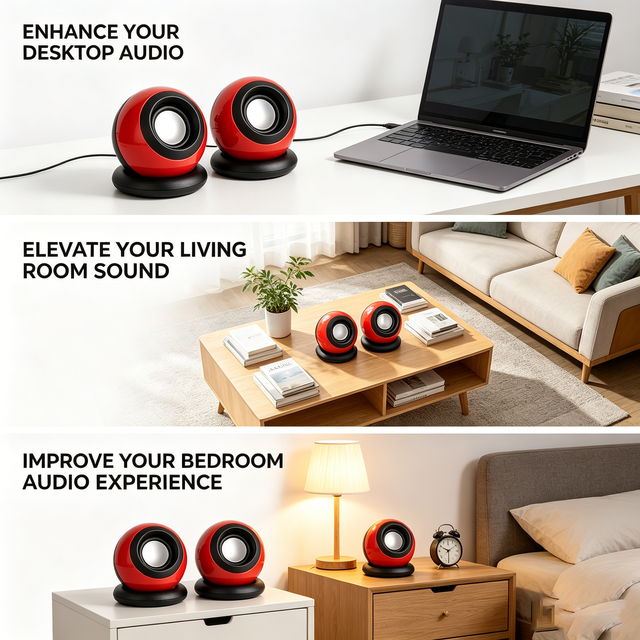 Wired Connection & 5-10H Playback, Compact Desktop Design, Computer Laptop Mini Subwoofer Speaker