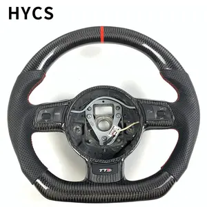 Custom car interior accessories carbon fiber steering wheel covered with black perforated leather for Audi TTS FV9 FVR FV3 FVP