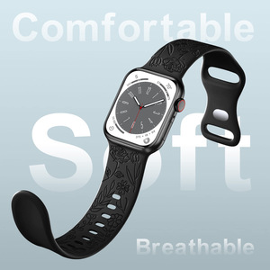 Correa de Reloj de Silicona con Grabado Personalizado al por Mayor, Diseño Floral con Logotipo Personalizado <span class=keywords><strong>para</strong></span> <span class=keywords><strong>Apple</strong></span> <span class=keywords><strong>Watch</strong></span> 38/40/41/42/44/45/46/49mm - Product Image 5