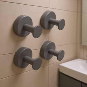 Lot de 4 crochets pour serviettes gris anthracite, à fixation murale, design moderne et minimaliste, pour salle de bain, chambre, crochets pour peignoirs avec vis, pour entrée - Product Image 2