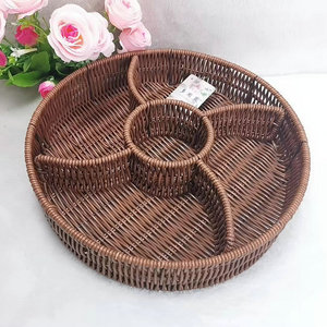 Round Divided Rattan Tray For Home <b>Storage</b> Fruit Snack Living Room Tabletop Handmade - Product Image 2