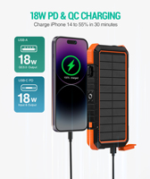 Batterie solaire portable 20000mAh, chargeur de panneau solaire pliable, PD 18W, type C, double USB, boussole, mousqueton, lampe de camping, extérieur