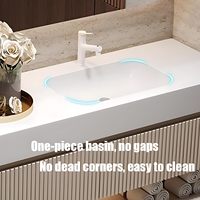 Meuble-lavabo mural de luxe moderne à double vasque cannelée avec vasque intégrée sans joint, miroir LED intelligent anti-buée et armoire
