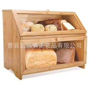 Creative wooden cake <b>box</b>/bread storage <b>box</b>, bamboo bread <b>box</b> with transparent <b>glass</b>, double-layer kitchen storage <b>box</b> - Product Image 2