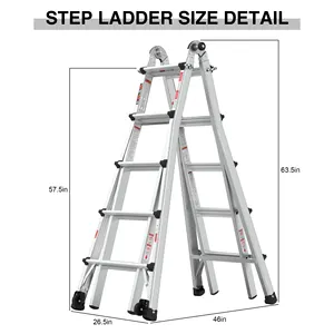 China Made Aluminium Multi-Purpose Ladder Aluminium Hinge Step Ladder 6 Meter Max Multiple Feature Folding Material