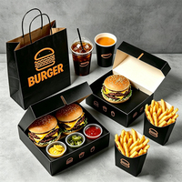 Boîte à hamburger avec porte-gobelet, ensemble d'emballage pour hamburger et boisson, plateau en papier pour restaurants de restauration rapide