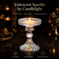 Porte-bougie en cristal irisé fait main, écologique, avec socle taillé en diamant, centre de table pour mariages, décoration intérieure et événements