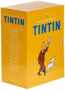 Coffret de 23 volumes pour un ensemble de bandes dessinées de couleur jaune Les Aventures de Tintin Livre d'histoires pour enfants