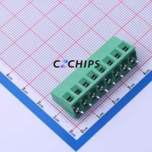 MX128-5.0-08P-GN01-Cu-Y-A Screw Terminal Block Through hole Component (THT),P=5mm Connector 1x8P 5mm Green Through Hole - Product Image 1