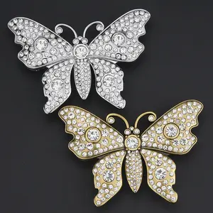 Inner width 40mm zinc alloy customized butterfly bee fashion fancy rhinestone crystal western name plate belt buckle