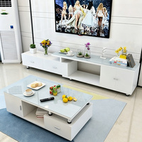Ensemble meuble TV et table basse moderne et minimaliste, console extensible en verre trempé avec rangement, meubles de salon pour petit appartement