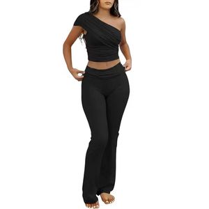 Conjunto de Dos Piezas de Ropa Deportiva y Casual para Mujer, Camiseta de Manga Corta de Algodón con Logotipo Personalizado y Pantalones Ajustados Acampanados - Product Image 2