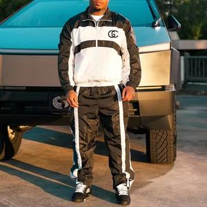 ชุดเซ็ตเสื้อแจ็คเก็ตกันลมพิมพ์ลายตามสั่งสำหรับนักออกแบบสตรีทแวร์ กางเกงวอร์มขายาวผ้าไนลอนหนานุ่มสำหรับฤดูหนาว ชุดวอร์มผู้ชาย - Product Image 4