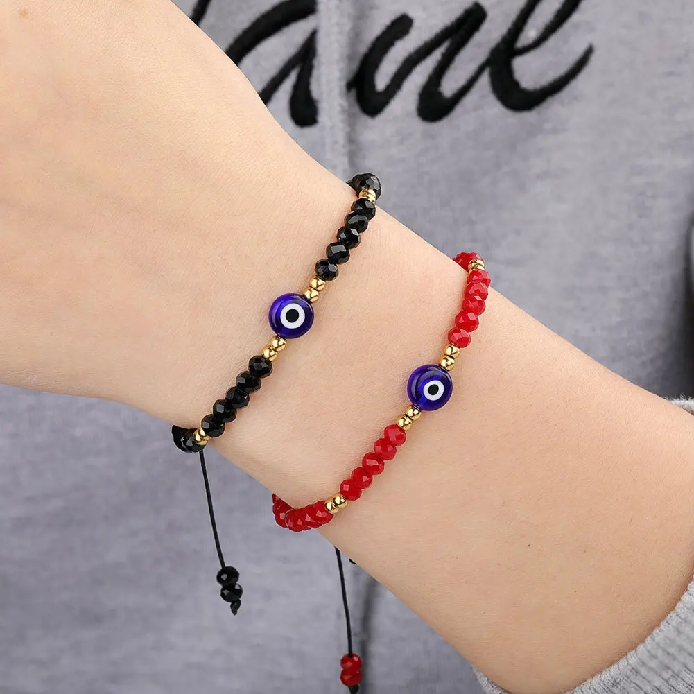 Pulseiras de aço inoxidável, feitas à mão, trançado, contas de cristal, prega, religioso, para as mulheres