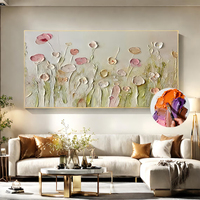 Peinture à l'huile moderne rose et blanche à motifs floraux, faite à la main, texture épaisse, couteau à palette, art mural 3D sur toile pour salon