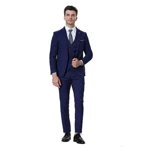 Business Men Suits 3 Pieces Groom Tuxedos Green Slim Fit Checked Royal Blue Wedding Suits Good design of business men suits