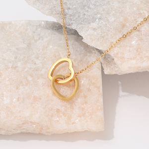 Joolim مجوهرات حامل زجاجات نبيذ ثنائي من الفولاذ المقاوم للصدأ القلب المتشابكة قلادة قلادة الفولاذ المقاوم للصدأ مجوهرات الأزياء - Product Image 4