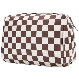 Narwey Grande <span class=keywords><strong>trousse</strong></span> de maquillage en damier foncé avec fermeture à glissière Organisateur de cosmétiques de voyage en PU pour <span class=keywords><strong>trousse</strong></span> de <span class=keywords><strong>toilette</strong></span> pour femmes et filles - Product Image 1