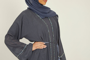 Dark Gray Cotton Dubia Abayaドレスヒジャーブ付きイスラム教徒女性用通気性ロング<span class=keywords><strong>Kaftan</strong></span>結婚式用ブルカ - Product Image 6