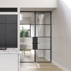 Porte d'entrée en verre en fer forgé de luxe Double portes personnalisées Serrure de sécurité intelligente antivol pour l'extérieur Villa Entrée principale Maison Avant - Product Image 6