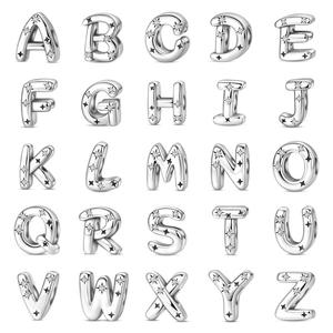 Abalorios de cobre plateado con letras del alfabeto y circonitas, 26 letras, compatibles con pulseras europeas, para joyería DIY con iniciales - Product Image 1