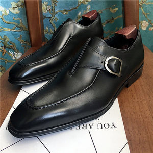 Nouvelles chaussures en cuir à enfiler pour hommes, en cuir de vachette pleine fleur véritable, chaussures de bureau formelles britanniques, noires et bleues - Product Image 6