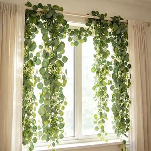 Guirlande en gros de tiges d'eucalyptus artificielles 1,8 m, fausses feuilles d'eucalyptus, vigne, mur végétal, chemin de table de mariage, décoration de verdure - Product Image 5