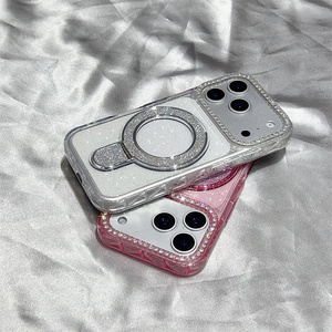 Luxury Glitter holder Clear Magnetic Mobile Phone <b>case</b> for <b>iPhone</b> 17 Air 16 15 14 Pro Max Diamond stand Frame Bracket back Cover - Product Image 4