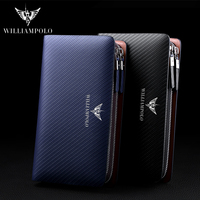 Dompet Kulit Asli Pria Anti-RFID dengan Kantong Koin Ber-resleting, Penutup Paspor Panjang, Tempat Kartu, Dompet Anti-Maling Berbahan Poliester dengan Logo